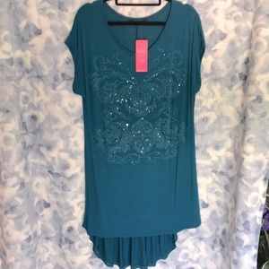 Gorgeous Teal Hi-Lo Tunic with sequins and tiny beads.